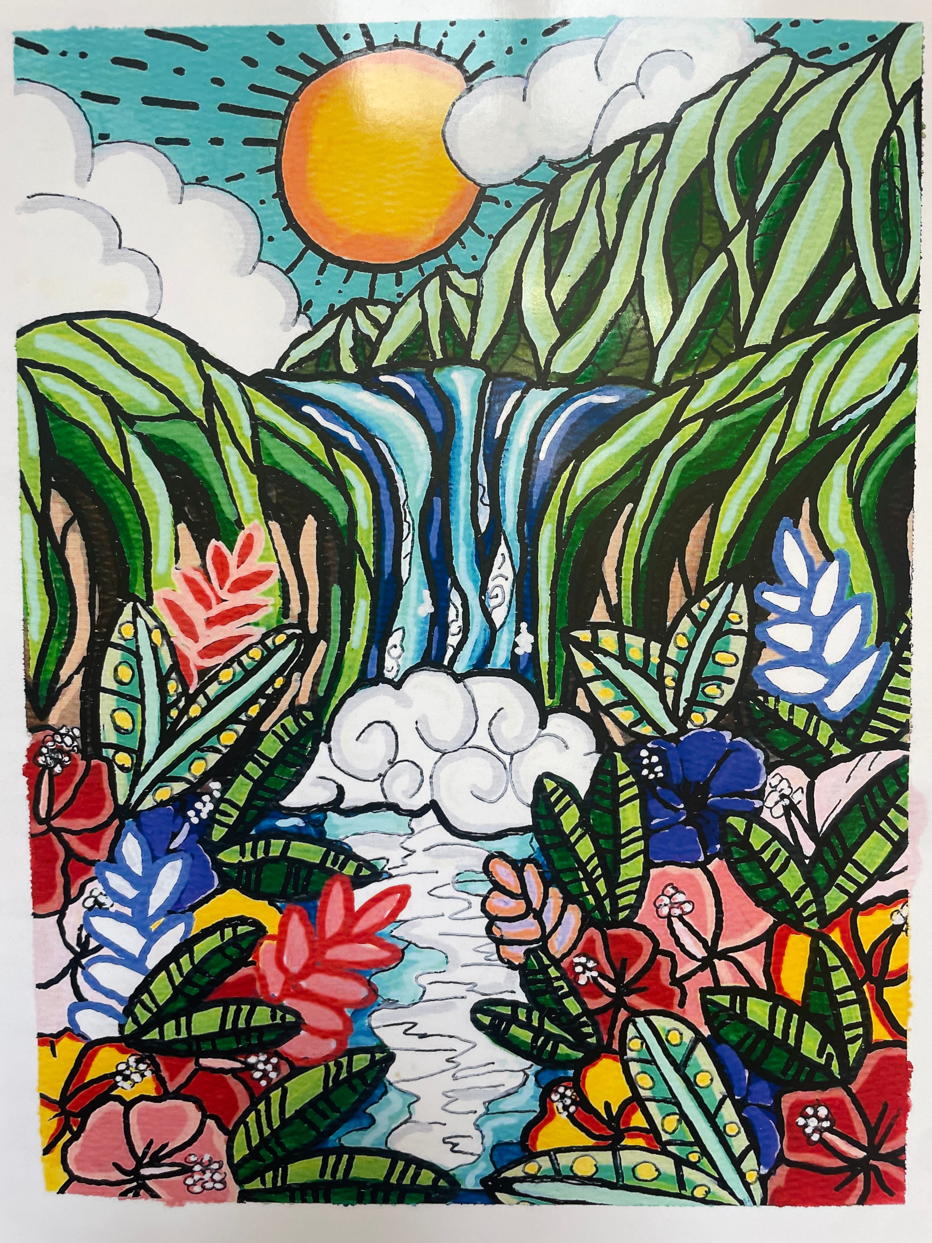 Hawaiian waterfall art print