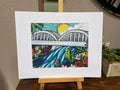 Art Print with matte of original painting of Haleiwa Rainbow bridge